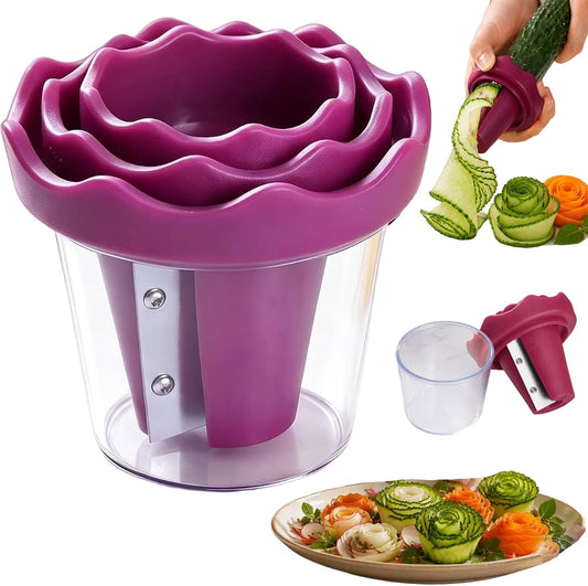 Manual Vegetable Spiralizer and Curler for Rose Flower Carving, Manual Vegetable Spiralizer & Curler, Handheld Fruit Flower Cutter Grater, Carrot Cucumber Rose Garnishing Slicer Tool (Red*1)