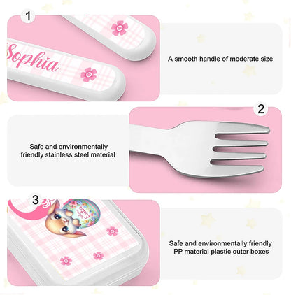 Personalized Stainless Steel Kids Utensils Set Custom Name on Kids Forks Knife and Spoons for 3 Pcs Kid Cutlery Set with Case (Truck)