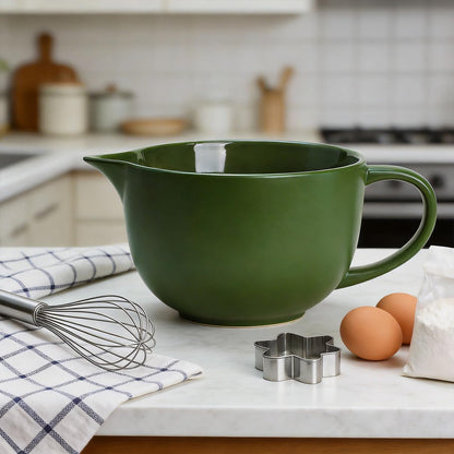Gaolinci Simple Solid Color Kitchen Ceramic Mixing Bowl, 1 Quart Large Bowl, with Pouring Spout and Handle