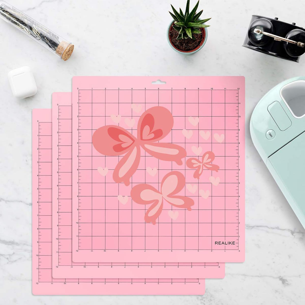 REALIKE 12x12 Light Cutting Mat Compatible with Cricut Maker 3/Maker 4/Maker/Explore 3/4/Air 2/Air/One(3 Mats), Gridded Adhesive Non-Slip Cut Mat for Crafts, Quilting, Sewing and All Arts