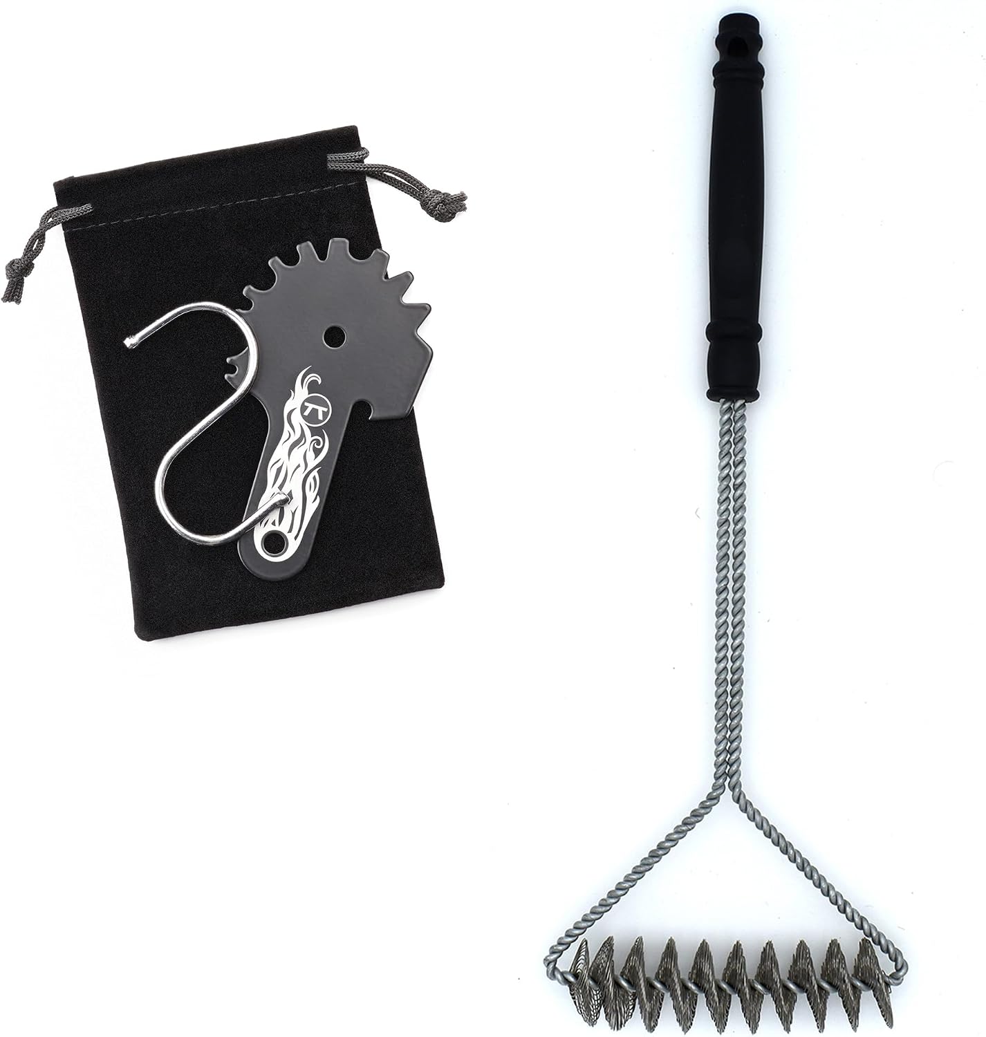 Outset Grill Cleaning, Universal Grill Grate Scraper, Stainless Steel with Storage Bag