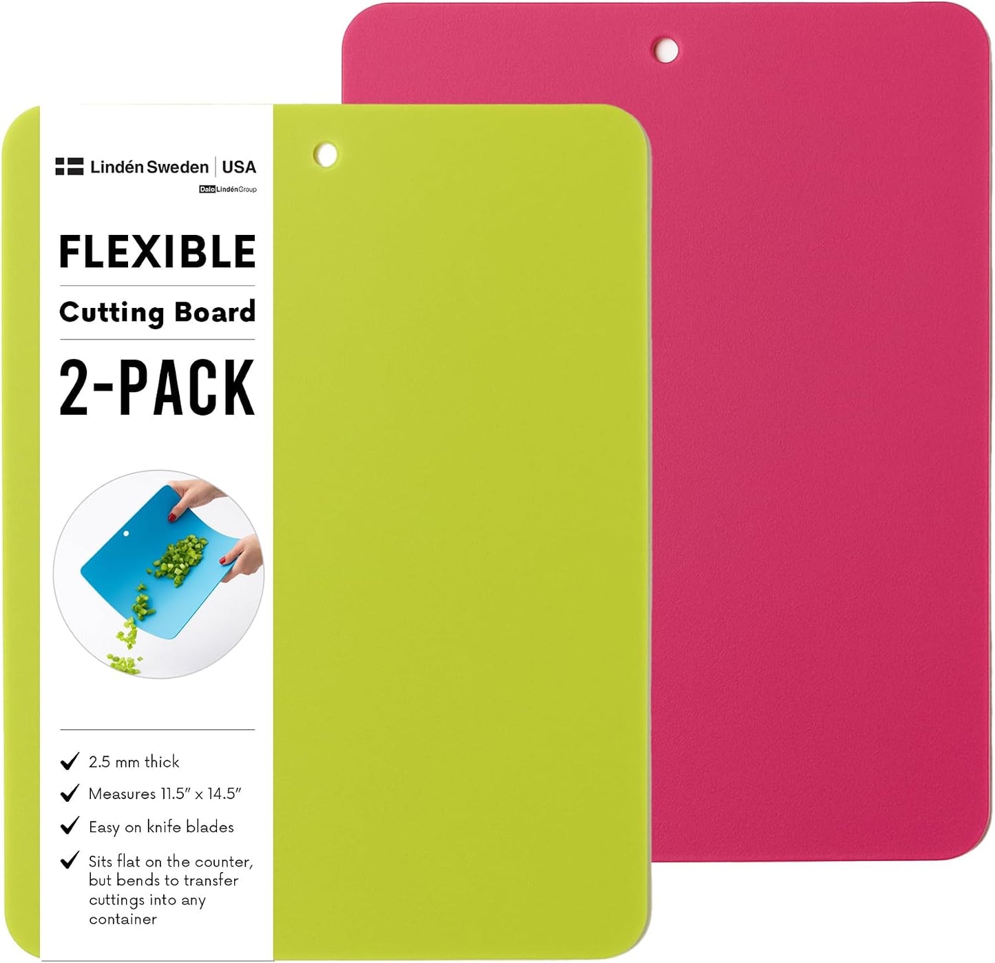 Linden Sweden Flexible Cutting Board 2-Pack - Lays Flat for Secure Work Surface - Extra-Thick for Durability - BPA-Free and Food-Safe (Red)