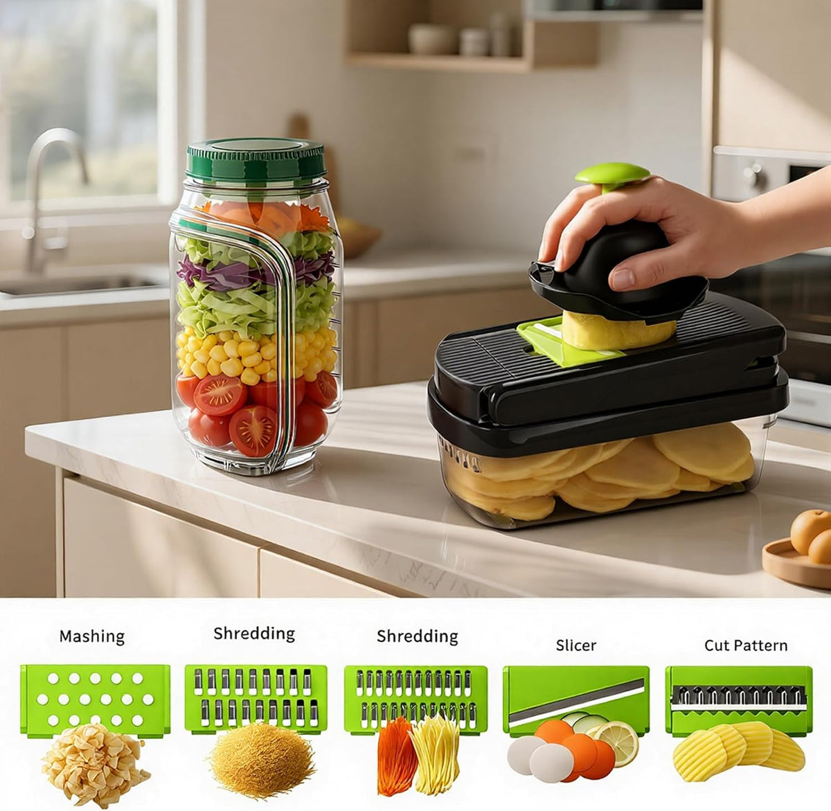 Vegetable Chopper with Container & Side-Opening Salad Jar,Kitchen Prep Tool