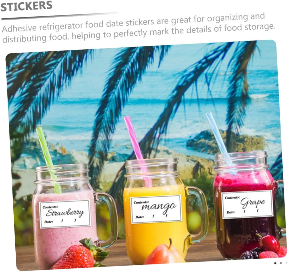 NUOBESTY 5bags Removable Food Date Labels Kitchen Storage Bin Stickers PVC for Organizing