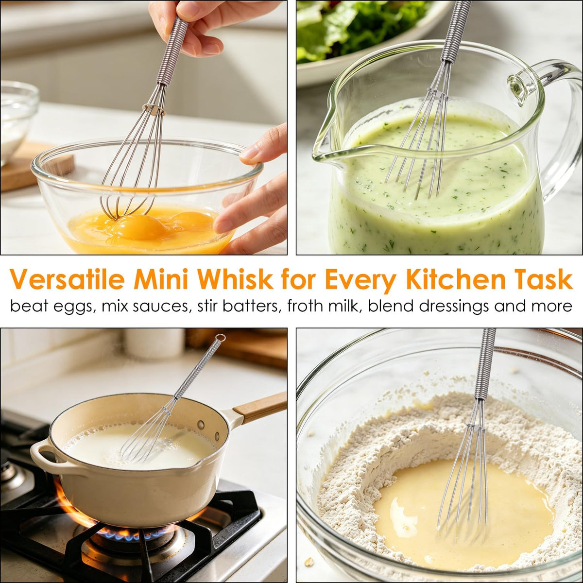 HOTEC Stainless Steel Whisk Set of 4, Food Grade Balloon Whisk Egg Beater, Thicken Wire Mixing Whisk for Baking, Cooking, Whisking Cream, Sauce, Pancake Batter