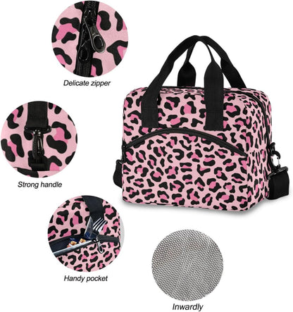 Colorful Leopard Insulated Lunch Bag Rainbow Animals Skin Print Reusable Cooler Lunch Tote Box with Shoulder Strap for Work Picnic School Beach