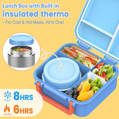 JOOPETALK Bento Lunch Box Set for Kids with 9oz Soup Thermo, Insulated Lunch Bag,Leak-proof BPA-free Lunch Food Container with 3-4 Conpartments for School Travel-Blue