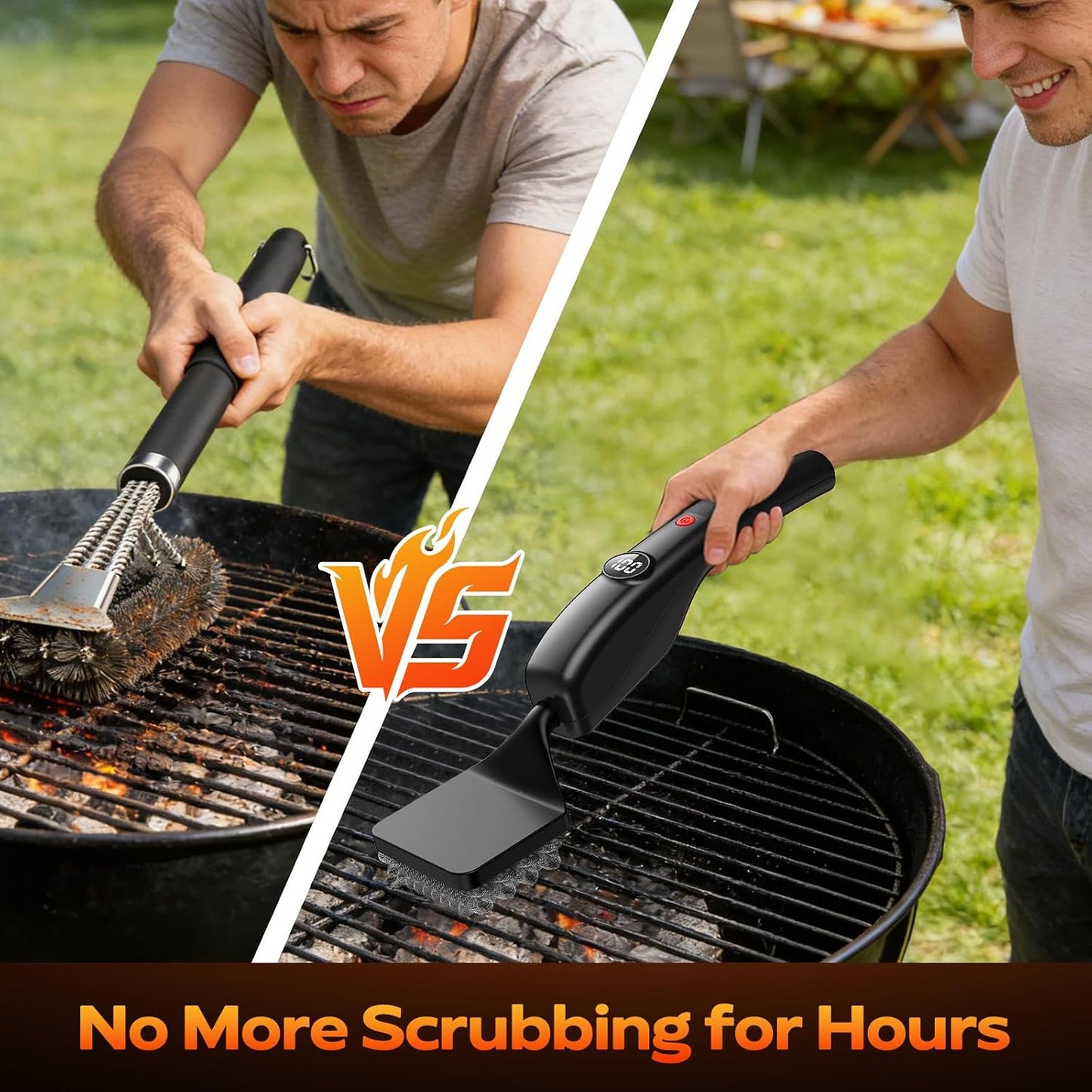 Reciprocating Electric Grill Brush, Fire-Resistant BBQ Grill Brush, Bristle-Free Grill Brush for Outdoor Grill, Grill Cleaner with 3 Heads, Cordless Grill Cleaning Brush with 3600 mAn, Silver