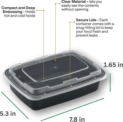 Meal Prep Containers [30 Pack] Rectangular Food Storage Containers with Lids, Bento Box, BPA Free, Stackable, Microwave/Dishwasher/Freezer Safe To Go Food Containers for Meal Prep (32 oz)