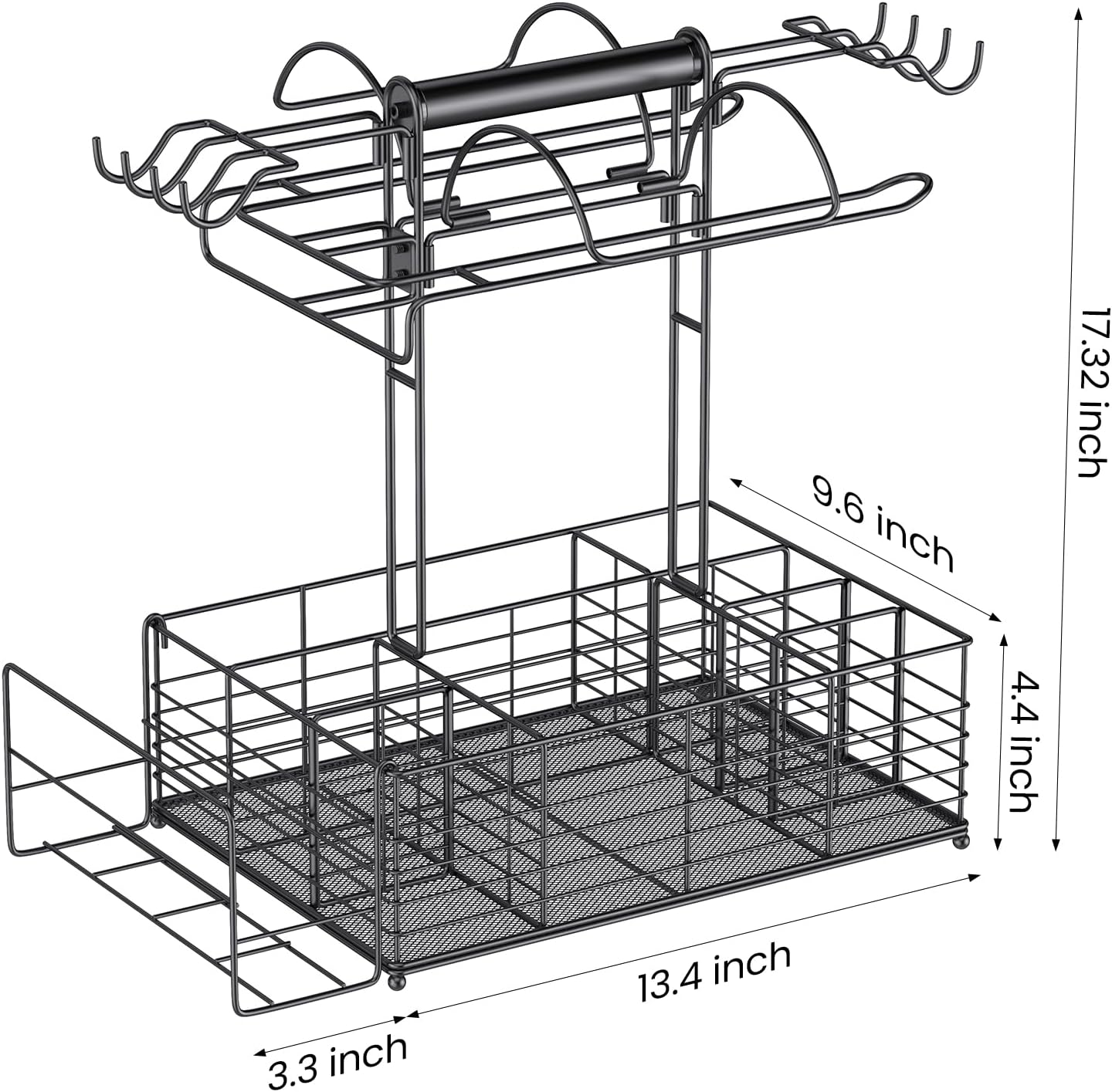 Grill Caddy for Outdoor Grill with 2 Paper Towel Holders,Barbecue Tool Sets Storage Organizer,BBQ Caddy for Outdoor Grill with 9 Compartments & 8 Hooks,Picnic Caddy Grilling Gifts for Men