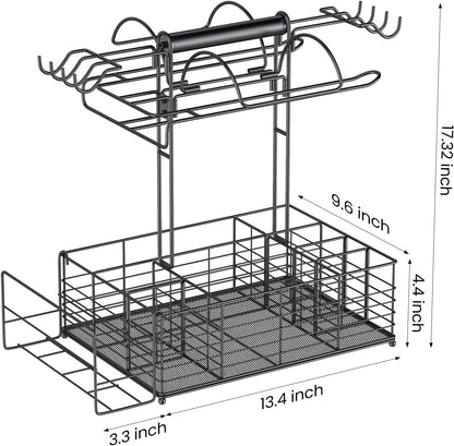 Grill Caddy for Outdoor Grill with 2 Paper Towel Holders,Barbecue Tool Sets Storage Organizer,BBQ Caddy for Outdoor Grill with 9 Compartments & 8 Hooks,Picnic Caddy Grilling Gifts for Men