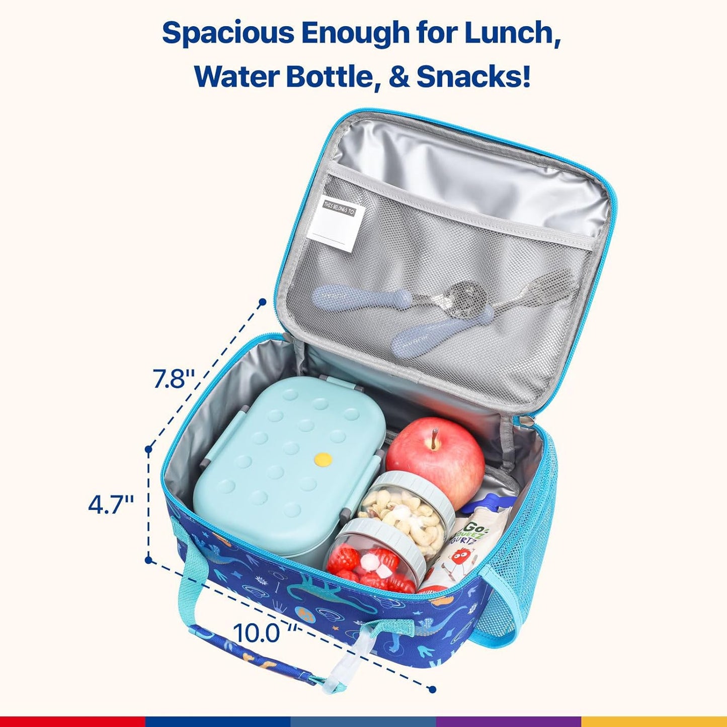 Bagseri Kids Lunch Bag Boys - Thermal Insulated Lunch Box Tote with Water Bottle Holder, Reusable Leak-Proof Kids Lunch Box for Daycare & School, Black Dinosaur (Containers Not Included)