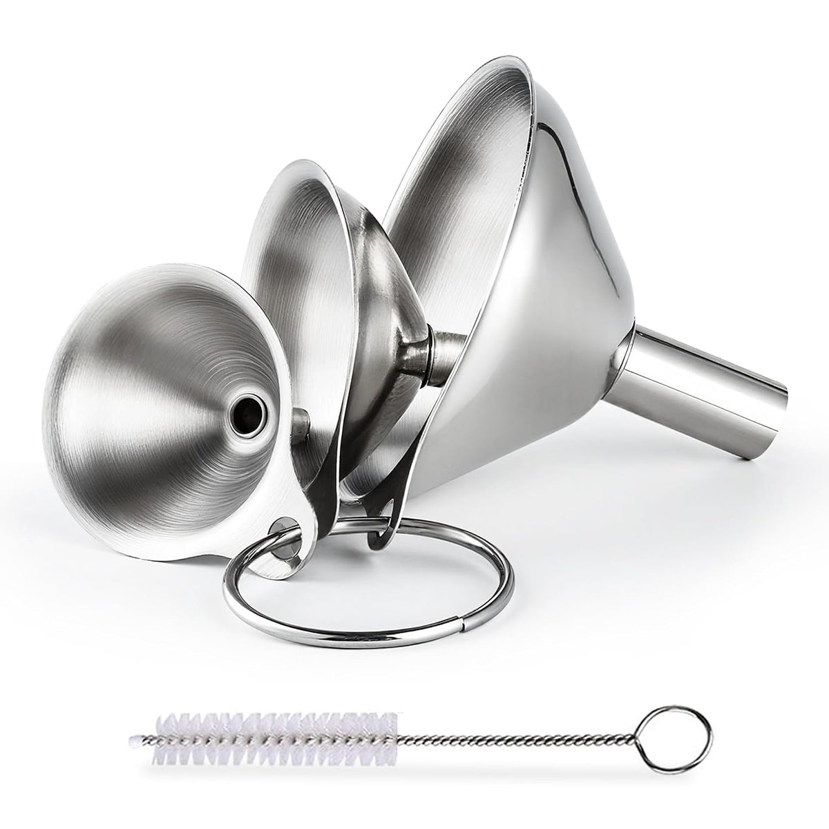 Supercenter Kitchen Funnel, Mini Funnel, Set of 3, Round Ring & Clean Brush