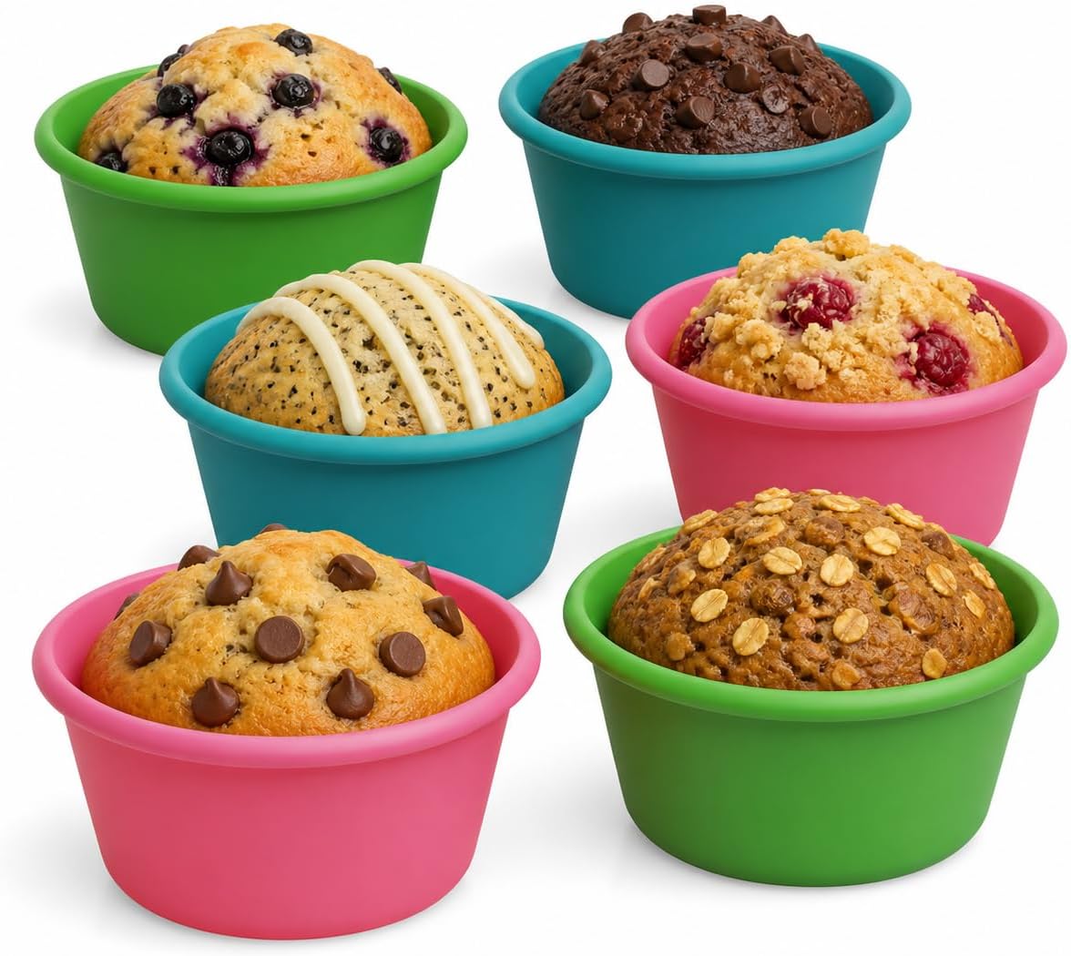 Bakerpan Silicone Jumbo Muffin Liners for Baking - Set of 8 Large 3.5 Inch Air Fryer Muffin Cups & Jumbo Cupcake Liners for Egg Bites, Quiche, Cheesecake & Muffins - Non-Stick, BPA-Free