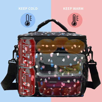 FlowFly Insulated Reusable Lunch Bag Adult Large Lunch Box for Women and Men with Adjustable Shoulder Strap,Front Zipper Pocket and Dual Large Mesh Side Pockets,Cherry - Colors A