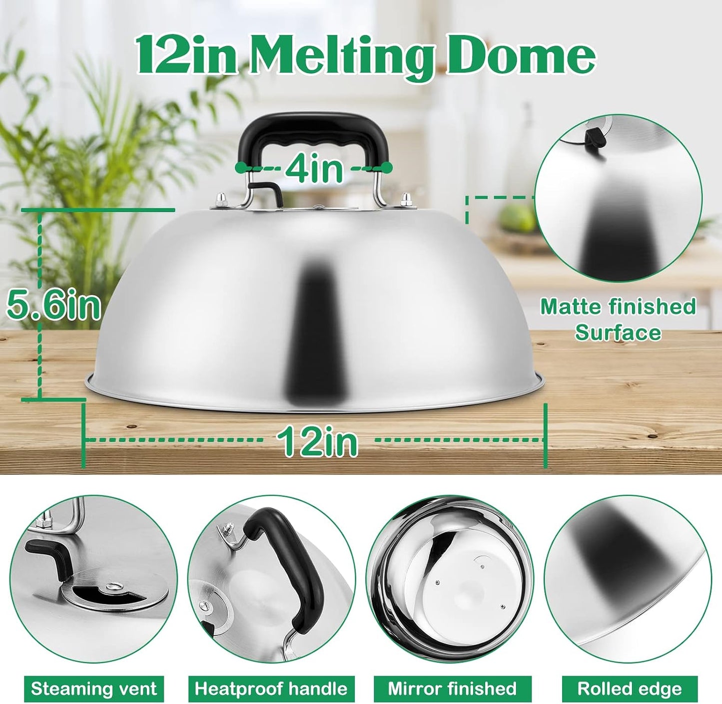 HaSteeL Cheese Melting Dome Set of 2, 12 Inch Round Basting Cover Metal Steam Cover, Stainless Steel Griddle Accessories for Flat Top Grill/Outdoor BBQ/Kitchen Cooking