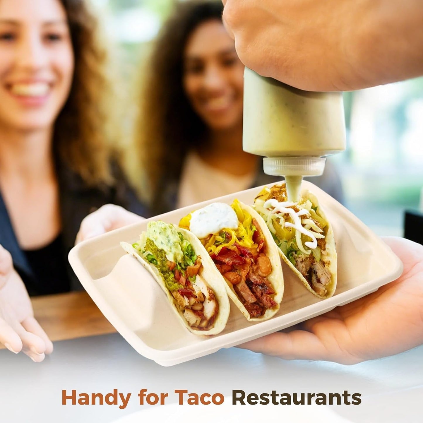 150 PCS Disposable Taco Holders, 3-Slot Bagasse Pulp Taco Plates, Plant Fiber Taco Stands with Dividers, Taco Tuesday Serving Trays for Tacos, Sandwiches, Hot Dogs, Pancakes