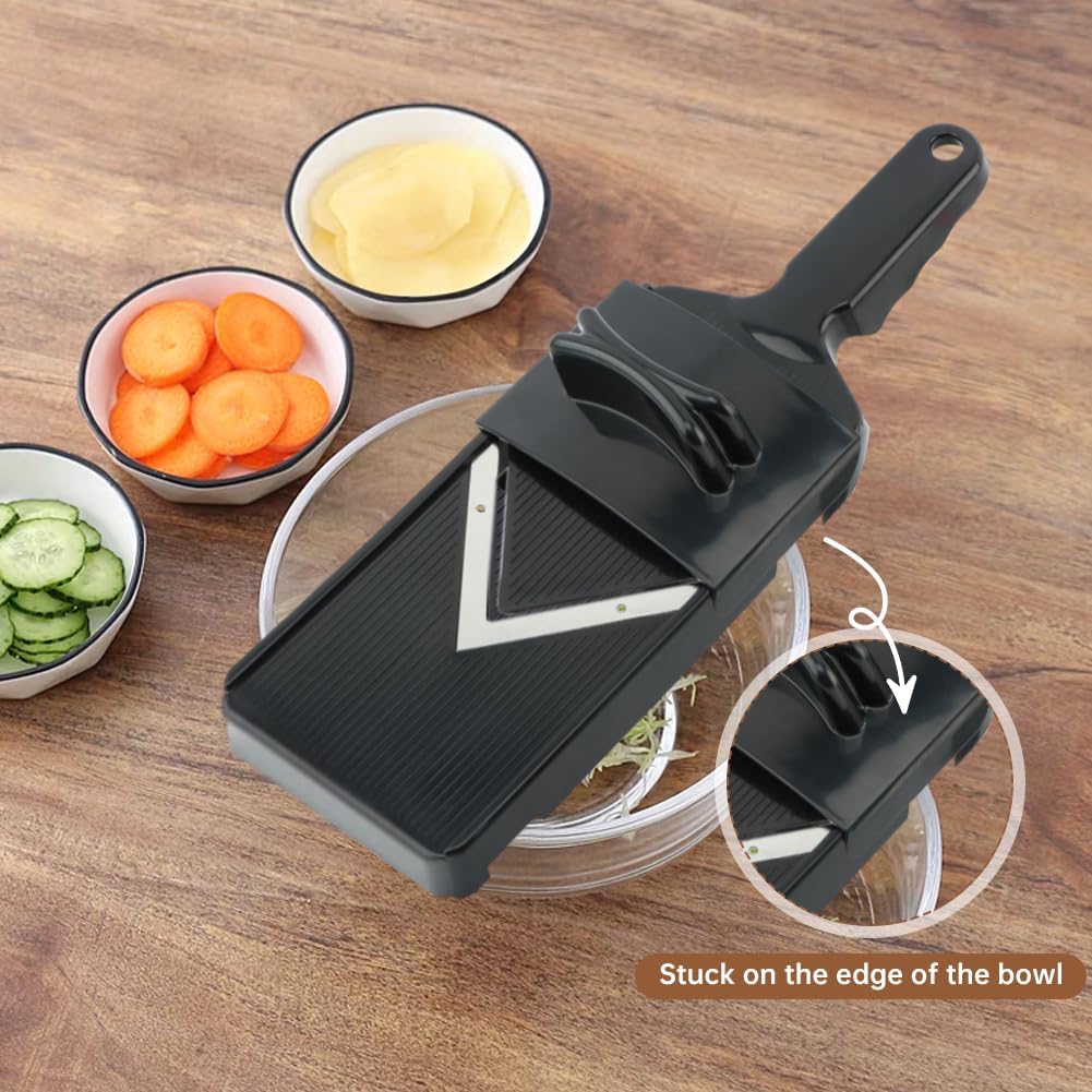 Mandoline Slicer for Kitchen, Multifunctional Handheld Potato Cucumber Slicer, Vegetable Mandoline Slicer with Hand Holder Cabbage Shredder Food Slicer for Potatoes, Onion(black)