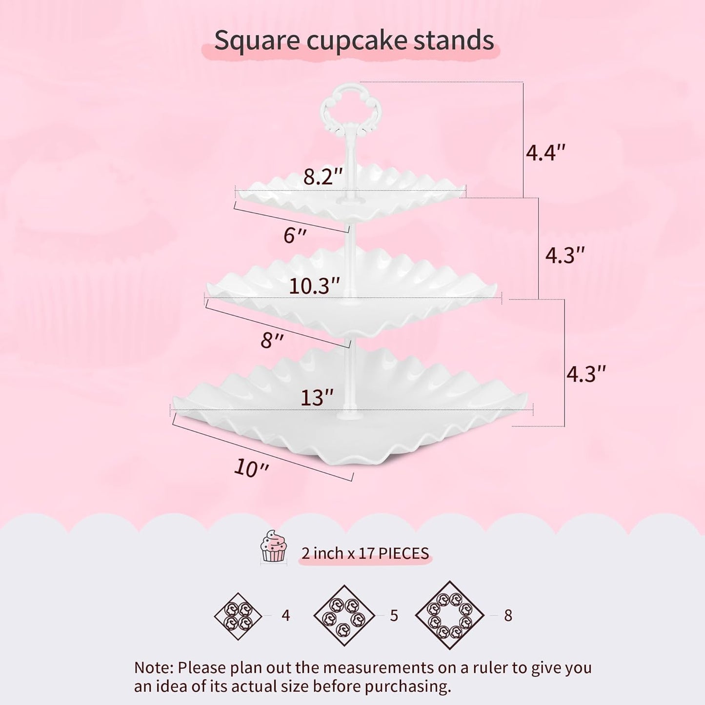 NWK 5 Piece Cake Stand Set with 2 x Large 3-Tier Cupcake Stands, 3 x Appetizer Trays, for Wedding Birthday Baby Shower Tea Party Decorations (Pink)