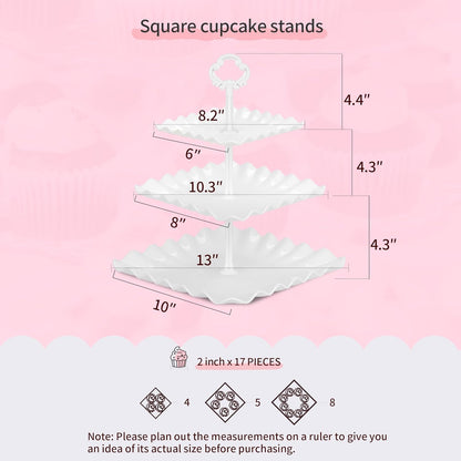 NWK 5 Piece Cake Stand Set with 2 x Large 3-Tier Cupcake Stands, 3 x Appetizer Trays, for Wedding Birthday Baby Shower Tea Party Decorations (Pink)