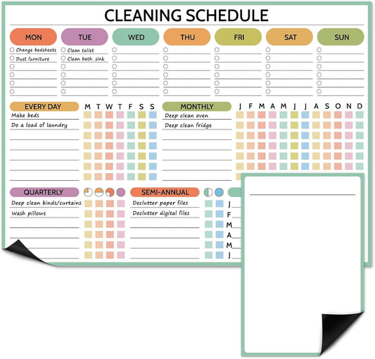 Naozinebi 2 Pcs Magnet Cleaning Planner Magnetic Cleaning Schedule and Checklist Daily Weekly Monthly Quarterly Semi-Annual Annually Chore Chart for Adults Dry Erase to Do List White Board for Fridge