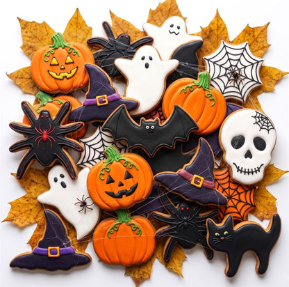 Halloween Cookie Cutters Set 9 Pieces, Metal Cookie Cutters Shapes - Bat, Ghost, Pumpkin, Cat, Witch's Hat, Spider, Spider Web, Skull, Tombstone, Stainless Steel Biscuit Molds for Party Decorations