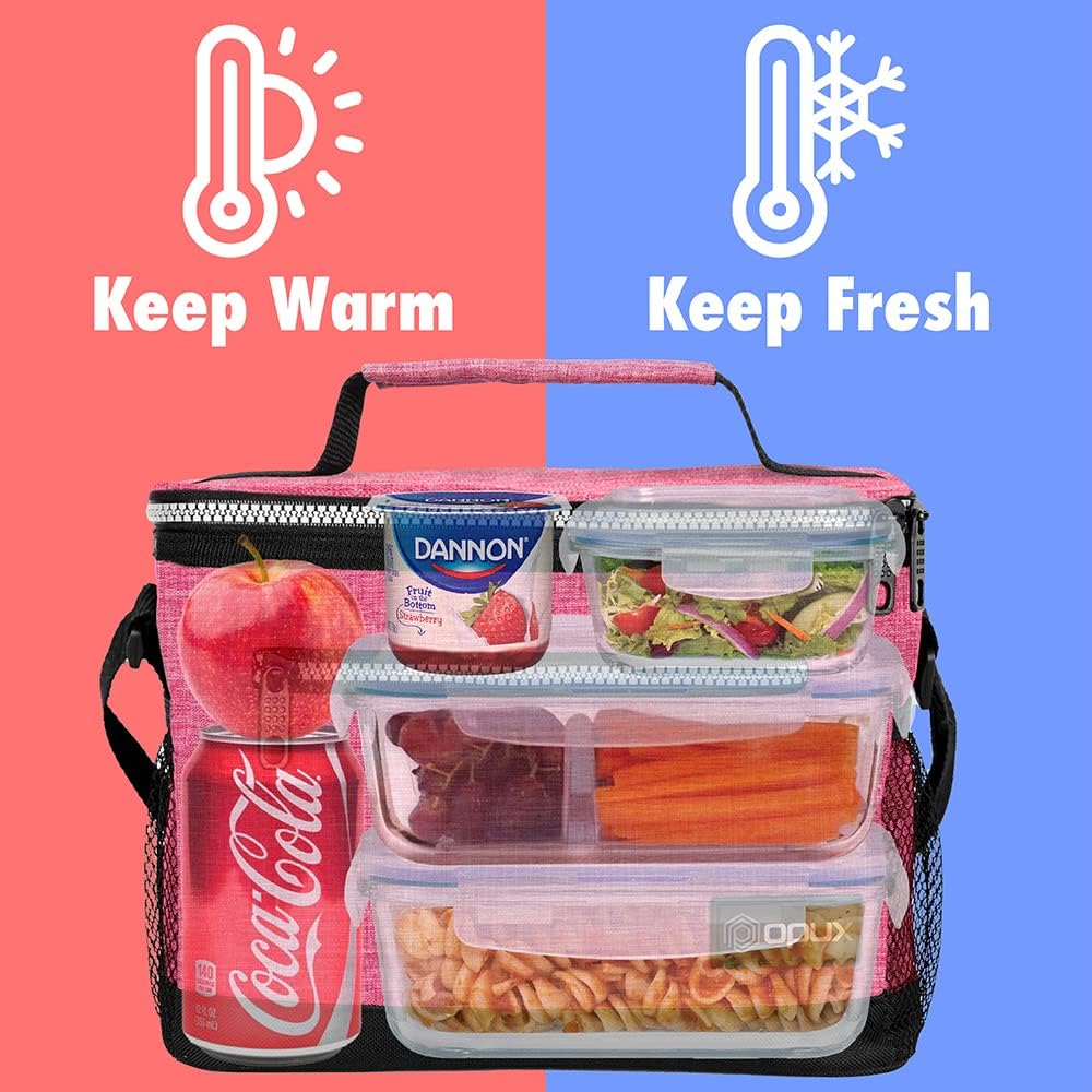 opux Insulated Lunch Box Men Women, Lunch Bag for Work School, Leakproof Soft Cooler Tote Adult, Large Lunch Pail Kids Boys Girls, Picnic Beach Food Bag with Shoulder Strap, Purple Floral