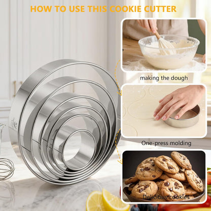 Round Cookie Cutters (2, 3, 3.5, 4, 5, 6 Inch) Biscuit Cutter Set