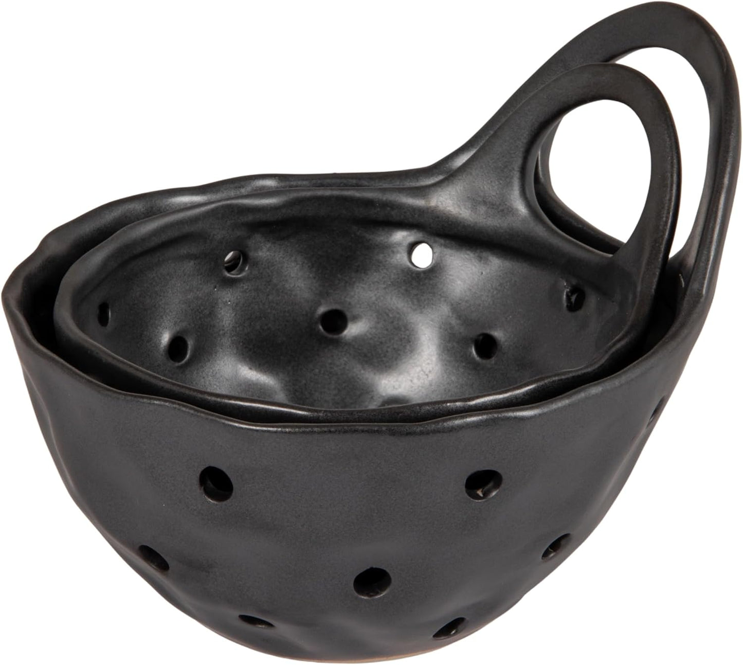 Creative Co-Op Stoneware Colanders with Handles, Set of 2