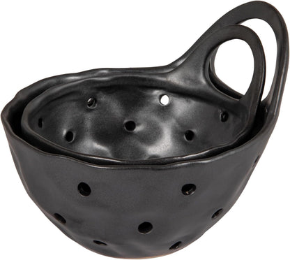 Creative Co-Op Stoneware Colanders with Handles, Set of 2