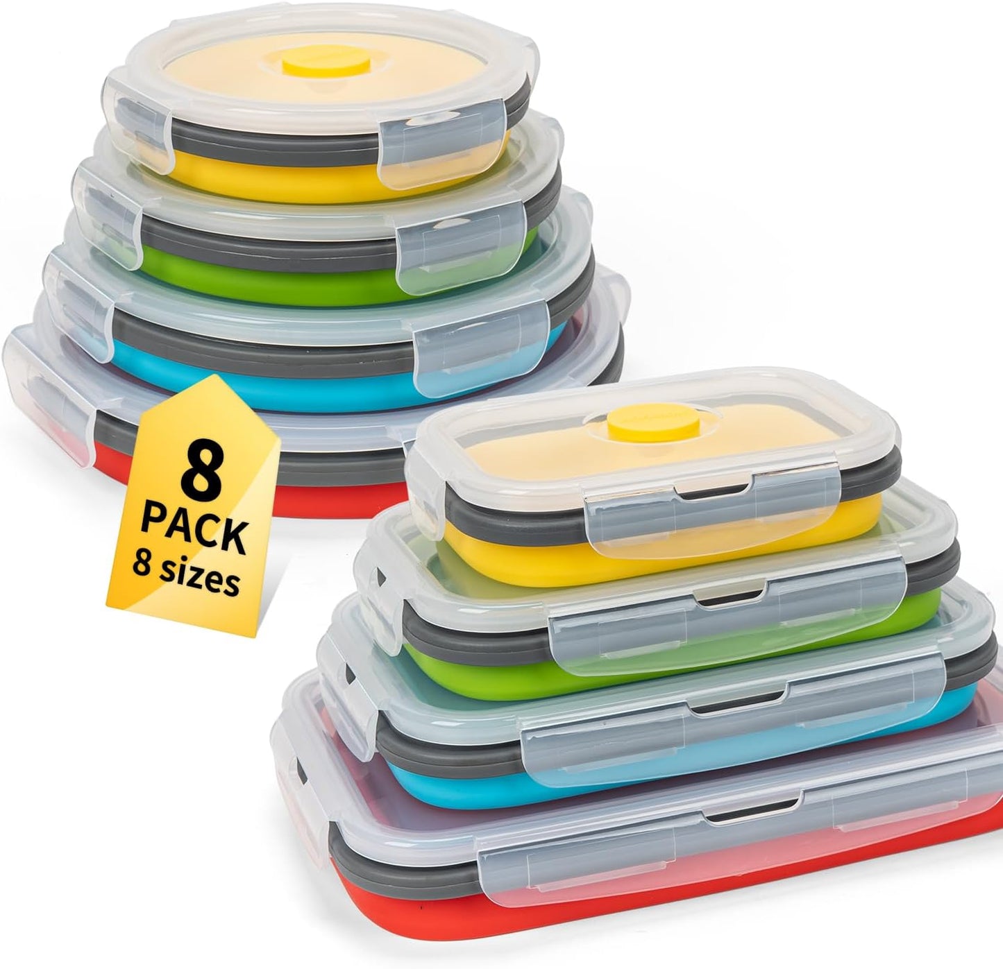Collapsible Food Storage Containers with Lids, 4 Pack, 40 oz Silicone 1-Compartment Meal Prep Containers Reusable, Lunch Bento Boxes for Adults, Microwave Freezer Dishwasher Safe, BPA-Free, Black