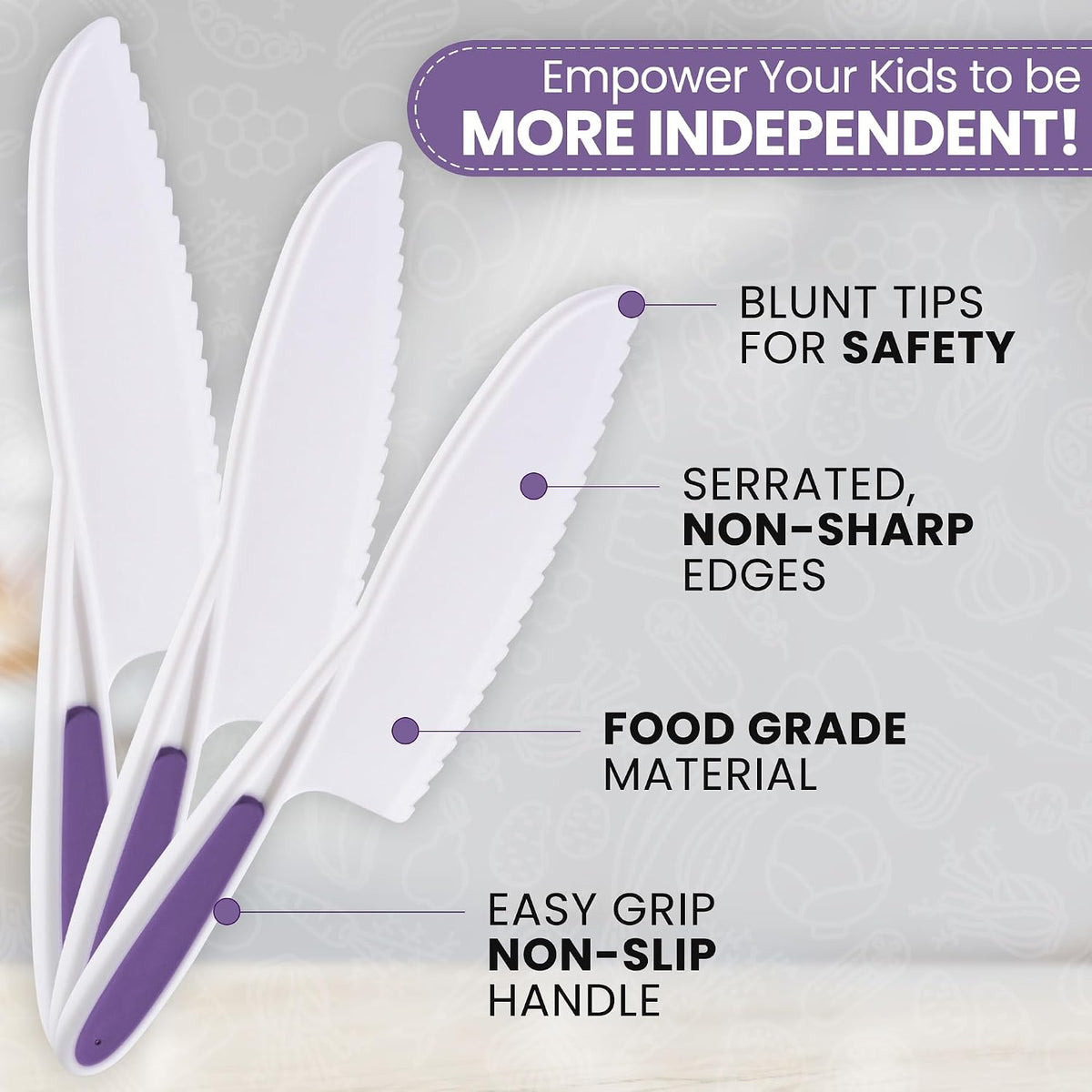 Zulay Kitchen 3-Piece Kids Knife Set for Real Cooking & Baking - Toddler Knives for Cutting Fruits, Veggies, & Cake - Children’s Montessori Knive with Serrated Edges - Safe & Fun Lettuce Knife (Red)