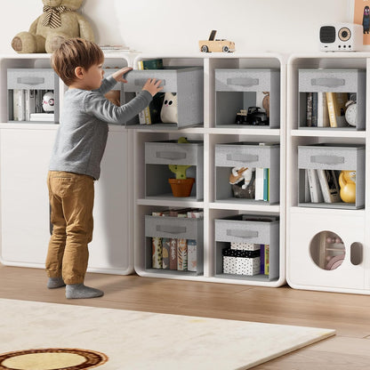 DIMJ Storage Cubes, 11x 11 inch Cube Storage Bin, 6 Pack Closet organizers and storage Bins with Window, Collapsible Baskets with Handle for Shelves, Clothes, Toys, Books (Grey)