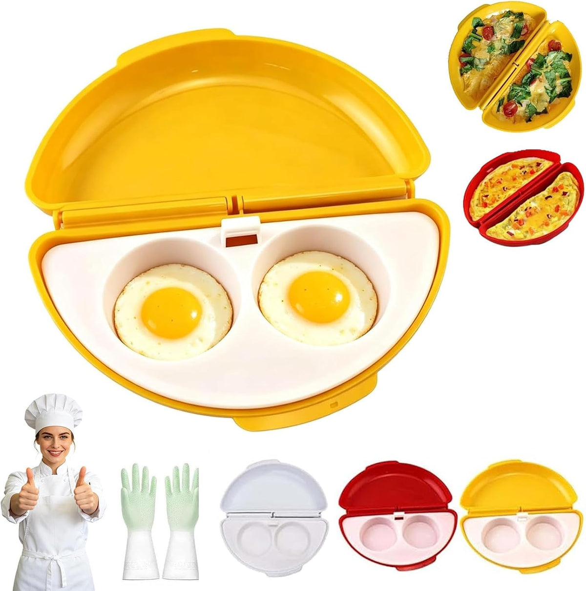 2-In-1 Microwave Omelette Maker & Egg Cup Cooker with Removable Tray，A+B