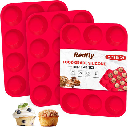 Redfly 2 Pack Silicone Muffin Pans for Baking & Cupcake Pan - 12 Cup Regular Size Silicone Molds, BPA Free Egg Bites Mold