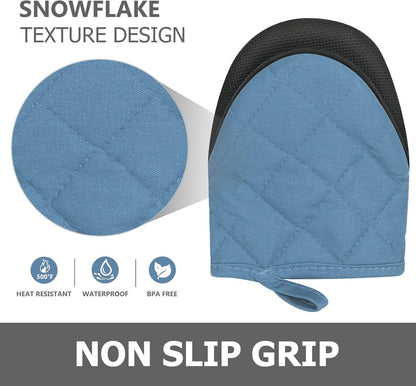 1 Pair Short Oven Mitts - Silicone Kitchen Oven Gloves High Heat Resistant 500℉, Mini Oven Mits with Non-Slip Grip Surfaces and Hanging Loop for BBQ, Baking, Cooking and Grilling (Black)