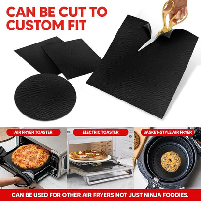 Toaster Oven Liners Reusable for Ninja Air Fryer Bottom Heat Resistant Mat 3 Pack, Oven Rack Shields Extra Long 22” Red 2 Pack, Heavy Duty Nonstick Square Air-Fryer Mats & Silicone Rack Covers
