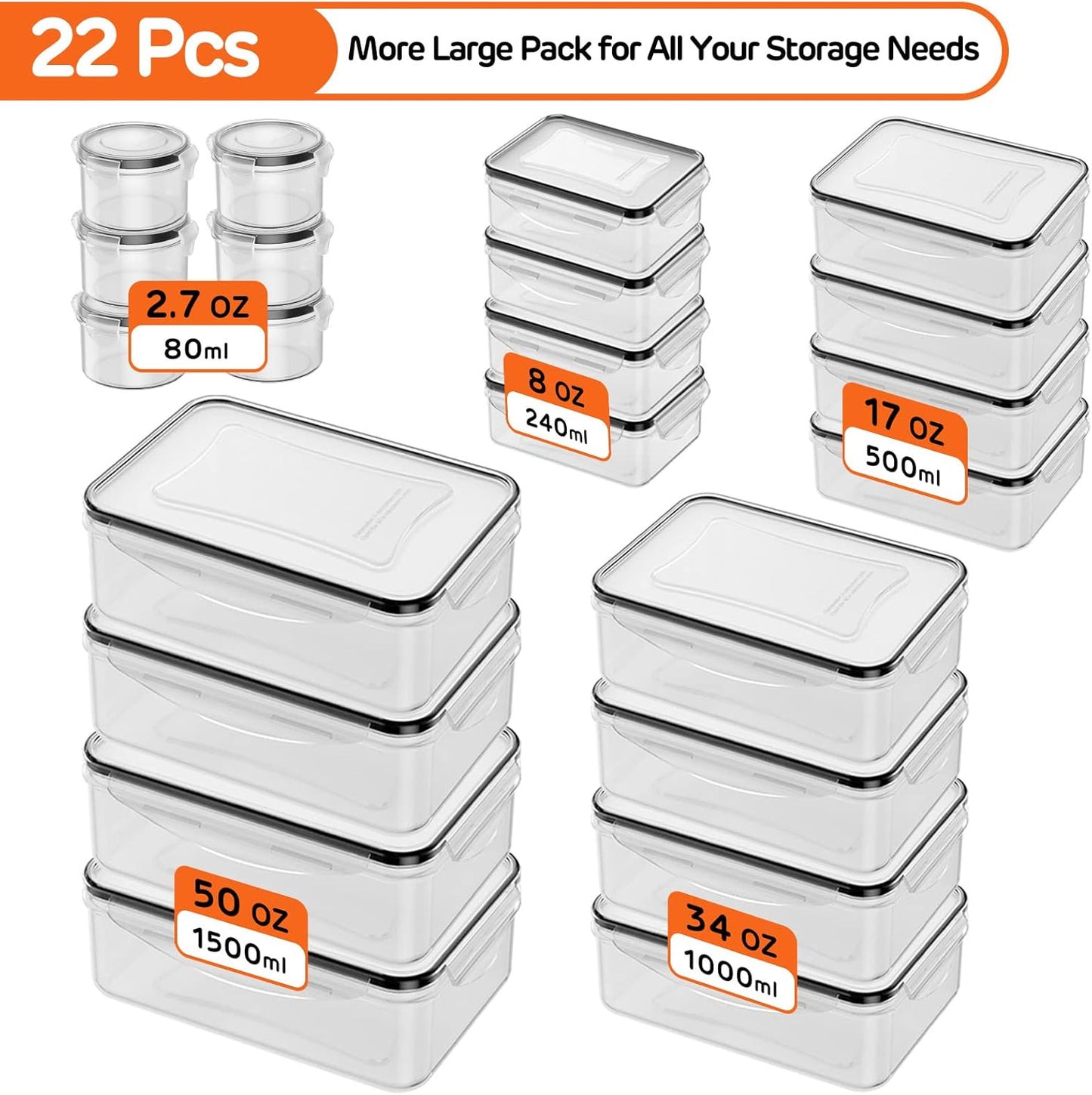 JSCARES 62 PCS Large Food Storage Containers with Lids Airtight (31 Lids & 31 Containers)- Reusable Plastic Leakproof Meal-Prep Container for Kitchen Storage Organization Microwave/Dishwasher Safe