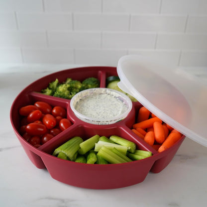 Heavy-Duty Divided Serving Tray with Leakproof Lid-6 Divided Compartments to Serve & Store Food, Snacks, Fruit Tray, Veggie Platter - 100% Made In USA by TEGRIWARE (Arctic Blueberry)