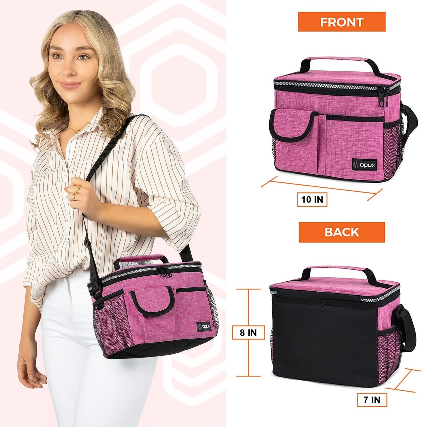 opux Insulated Lunch Bag for Men Women, Leakproof Black Lunch Box for Work, Portable Soft Lunch Cooler Bag with Shoulder Strap, Adult Lunchbox Lunch Pail for Kid Boy Girl School, 14 Can/8L