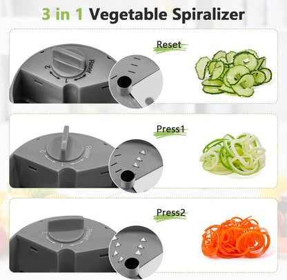 3-in-1 Vegetable Spiralizer Slicer, Adjustable Mandoline Spiral Cutter for Zucchini Noodles, Carrots, Cucumber (Green)