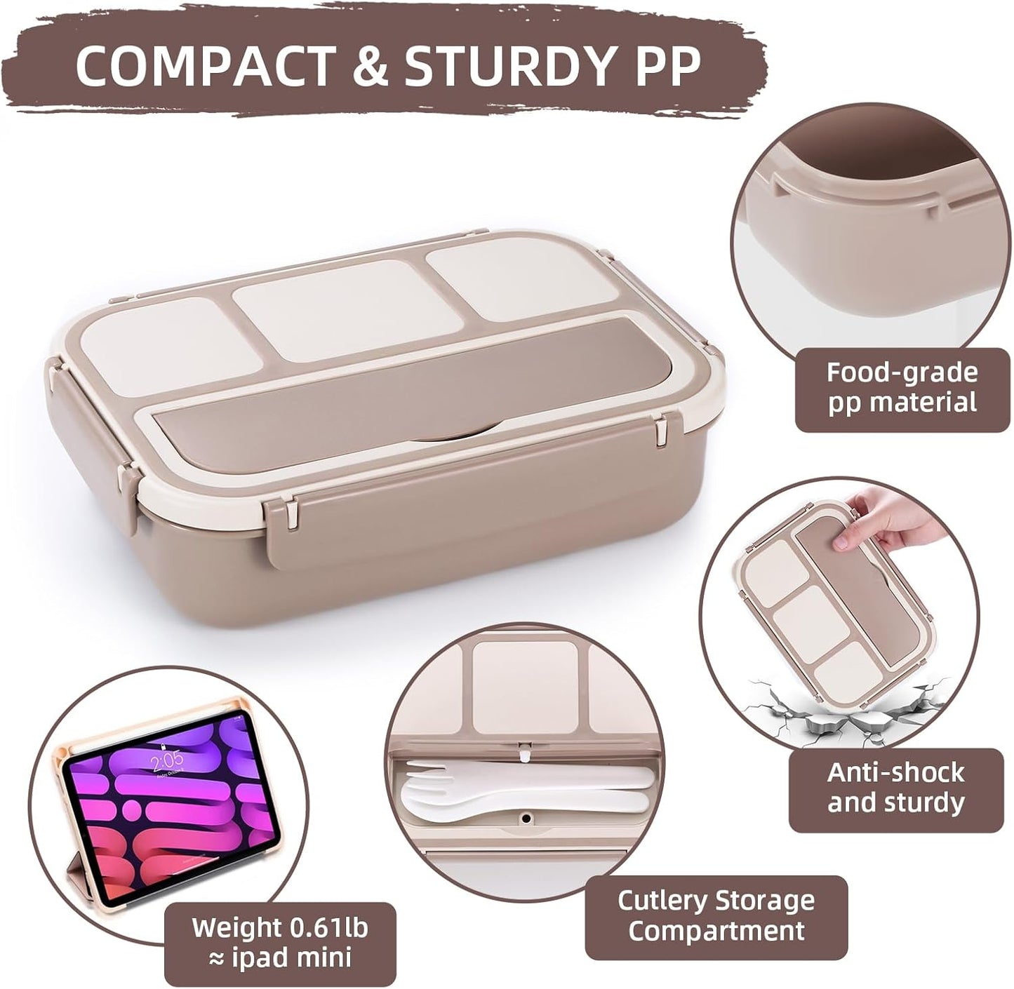 QQKO Bento Lunch Box for Kids Girls Boys, Toddler Kids Lunch Boxes for School, Lunch Containers for Adults with 4 Compartments, Sauce Container, Utensils, Food Picks and Muffin Cups, Purple