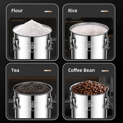 304 stainless steel food storage containers with lids lock clips airtight container large airtight for rice flour sugar grain coffee bean storage containers Kitchen jar (5.55gal/21L)