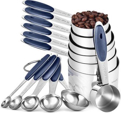 U-Taste 12 Piece Measuring Cups and Spoons Set in 18/8 Stainless Steel : 7 Measuring Cups & 5 Measuring Spoons