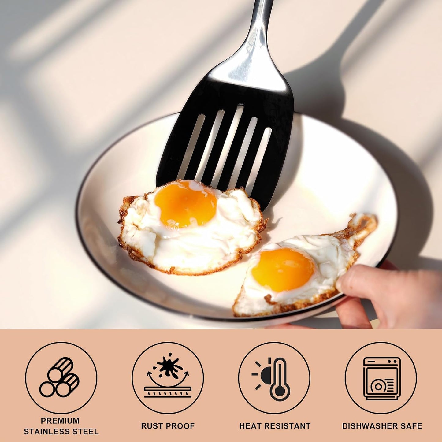 Stainless Steel Slotted Turner Spatula, Metal Spatula for Cast Iron & Stainless Steel Pans, Thin Edge Kitchen Turner for Eggs, Pancakes, Burgers, Dishwasher Safe