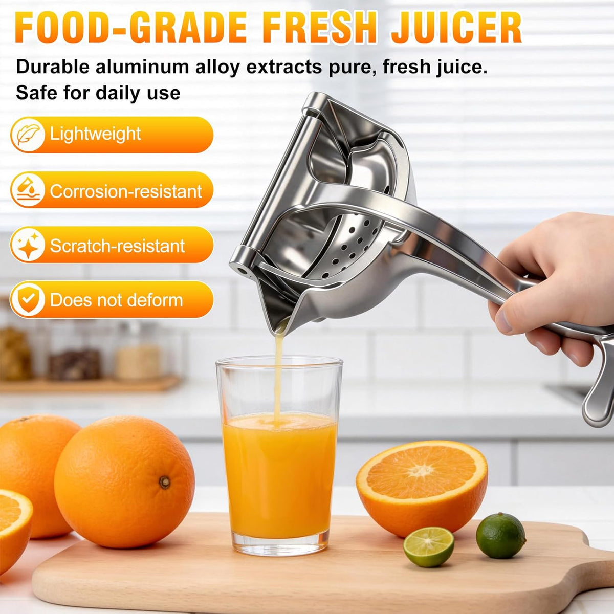 Manual Fruit Juicer Press, Heavy Duty Hand Squeezer with Less Effort Grip
