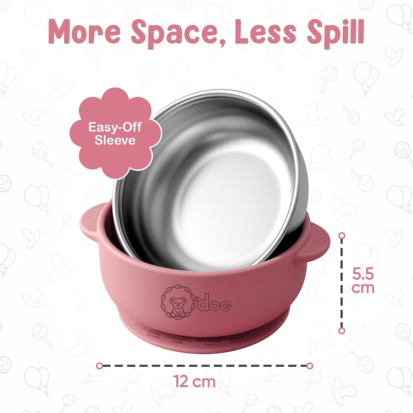 o'doe Suction Bowls for Baby - Non-Toxic Stainless Steel Baby Bowls 5" with Non-Slip Removable Silicone Shell - BPA-Free Toddler Bowls (Green + Rose + Beige)