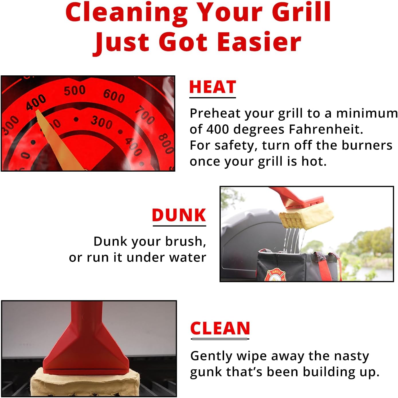 Grill Rescue BBQ Replaceable Scraper Cleaning Head, Bristle Free - Durable and Unique Tools for Cast Iron or Stainless-Steel Grates, Barbecue Cleaner (Replaceable Grill Grate Scraper Head)