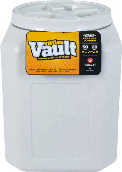 Vittles Vault Traditional Pet Food Storage Container For Dog Kibbles/Bird Seed/Oatmeal/Rice/Flour/Cereal, BPA Free Plastic, Sealed Airtight For Cat Food, Up To 50 lb, Made in USA, With Scoop, Gray