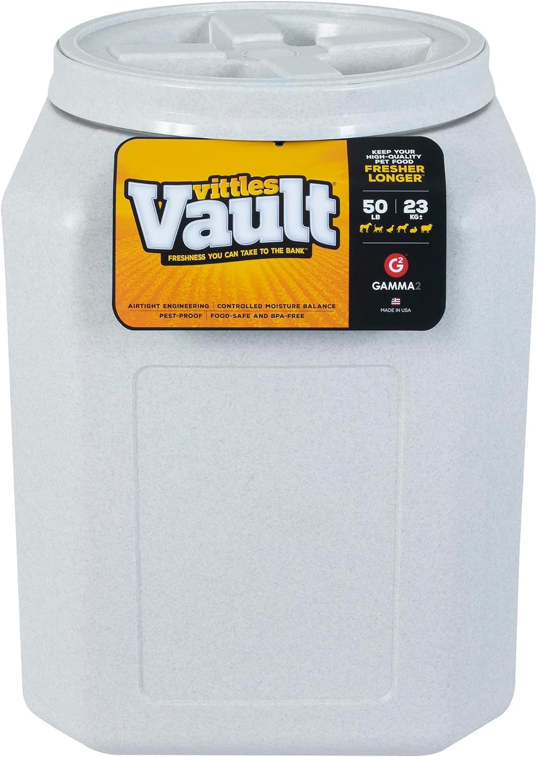 Vittles Vault Traditional Pet Food Storage Container For Dog Kibbles/Bird Seed/Oatmeal/Rice/Flour/Cereal, BPA Free Plastic, Sealed Airtight For Cat Food, Up To 30 lb, Made in USA, With Scoop, Gray